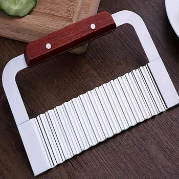 Ξύλινη λαβή από ανοξείδωτο ατσάλι Κόφτης πατάτας Crinkle Κόφτης λαχανικών Wave Slicer Safe Εργαλεία κουζίνας