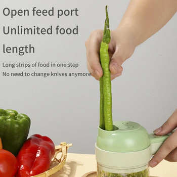 Комплект ръчна електрическа резачка за зеленчуци 4 в 1 Многофункционална издръжлива трошачка за зеленчуци с чили Машина за набиване на джинджифил Кухненски инструмент