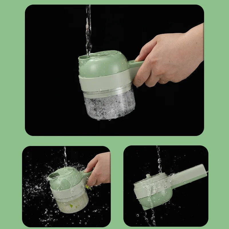 Set de tăiat legume electrice portabil 4 în 1, multifuncțional, durabil, zdrobitor de legume chili, mașină de zdrobire de ghimbir, instrument de bucătărie