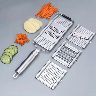 Tăiător de legume 4 în 1 Tocător de tăiat din oțel inoxidabil Mașină de tăiat legume multifuncțional Set tăieturi manual de fructe și morcovi Răzătoare de cartofi