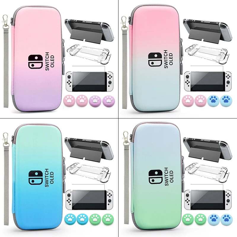 Dėklo rinkinys, skirtas Nintend Switch OLED konsolės nešiojimo dėklas, apsauginis maišelis, kietas apvalkalas, skaidrus dangtelis, skirtas jungikliui su plėveliniu stiklu