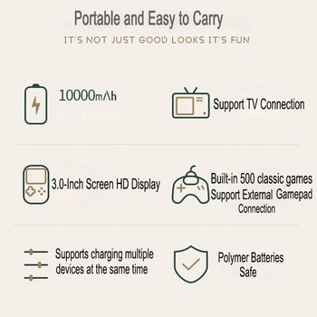 Dual USB Mini Portable Retro Handheld Game Console Power Bank 10000Mah 500 in 1