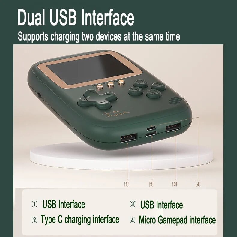 Kahe USB mini kaasaskantav retro pihuarvuti mängukonsool Power Bank 10000Mah 500 in 1