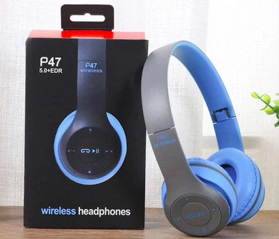 P47 belaidės „Bluetooth“ ausinės sulankstomos stereo ausinės „Super Bass“ triukšmo mažinimo mikrofonas nešiojamojo kompiuterio televizoriui