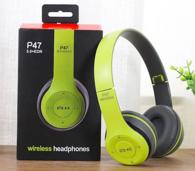P47 belaidės „Bluetooth“ ausinės sulankstomos stereo ausinės „Super Bass“ triukšmo mažinimo mikrofonas nešiojamojo kompiuterio televizoriui