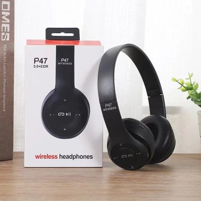 P47 belaidės „Bluetooth“ ausinės sulankstomos stereo ausinės „Super Bass“ triukšmo mažinimo mikrofonas nešiojamojo kompiuterio televizoriui