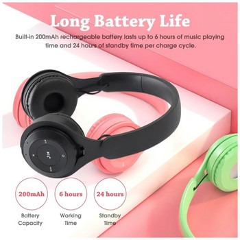 Слушалки Macaron Детски безжични Bluetooth слушалки Стерео лента за глава Геймърски слушалки с микрофон Gamer Girl Подарък за мобилен таблет