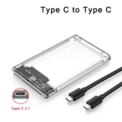 2,5 colio HDD SSD dėklas SATA į USB 3.0 / C tipo be įrankių skaidrus išorinio standžiojo disko korpuso palaikymas UASP SATA III nešiojamam kompiuteriui