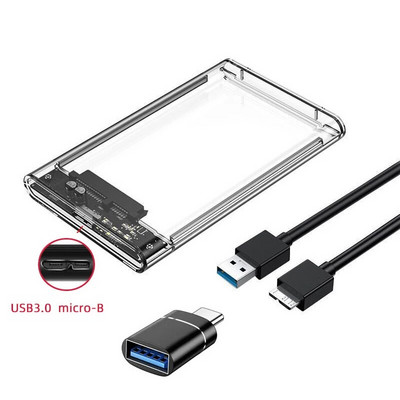2,5 colio HDD SSD dėklas SATA į USB 3.0 / C tipo be įrankių skaidrus išorinio standžiojo disko korpuso palaikymas UASP SATA III nešiojamam kompiuteriui