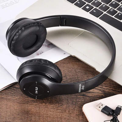 Belaidės „Bluetooth“ ausinės su mikrofonu, sulankstomas HIFI stereo žemųjų dažnių sportinės ausinės, skirtos PS4 PS5 „XBox PC“ nešiojamojo kompiuterio žaidimų ausinėms