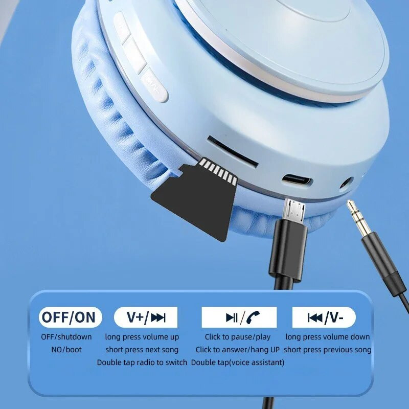 Căști Gamer Muzică Căști Blutooth Surround Sound Căști fără fir Suportă TF Cu Micr Lumină colorată PC Laptop Recepție