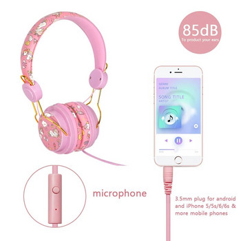 Cute Kids Unicorn ακουστικά με μικρόφωνο για σχολικά παιδιά κορίτσια αγόρια 3D στερεοφωνική μουσική Ροζ ενσύρματα ακουστικά Τηλέφωνο υπολογιστή Δώρο φορητού υπολογιστή