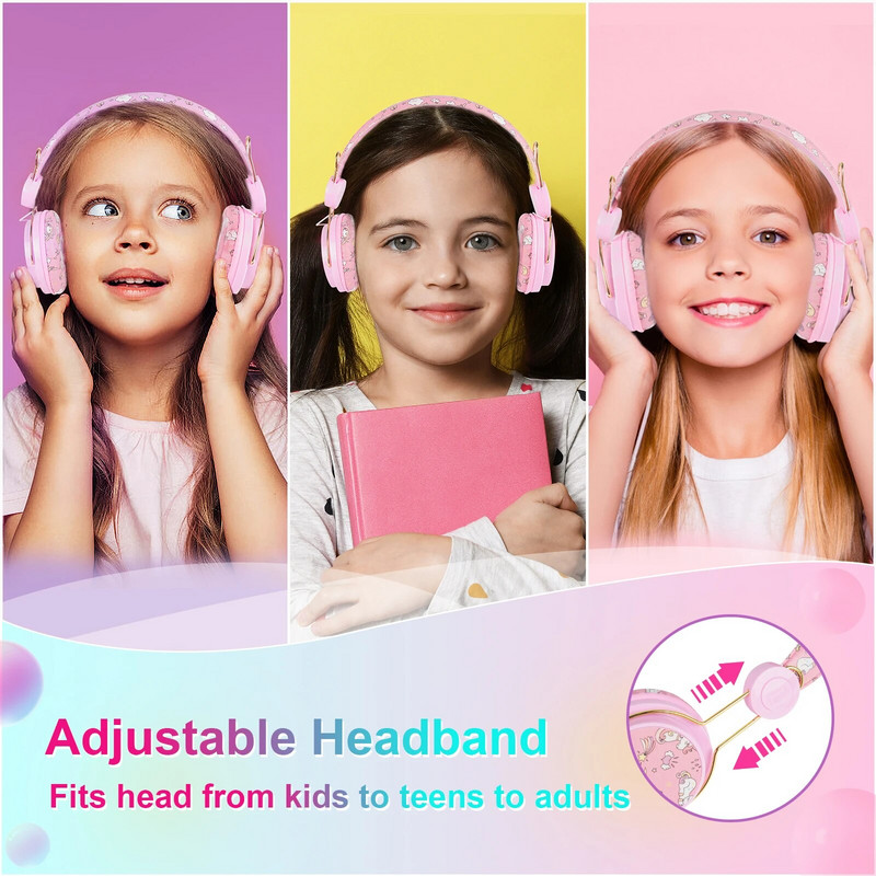 Căști drăguțe pentru copii unicorn cu microfon pentru școlari, fete, băieți, muzică stereo 3D, roz, căști cu fir, telefon pentru computer, laptop, cadou