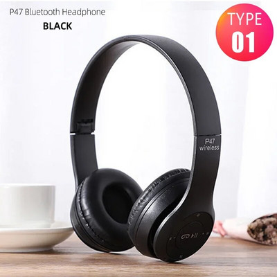 P47 belaidės ausinės sulankstomos žemųjų dažnių HiFi stereo ausinės, ilgesnis grojimo laikas, USB įkrovimas išmaniajam telefonui, nešiojamam kompiuteriui