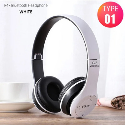 P47 belaidės ausinės sulankstomos žemųjų dažnių HiFi stereo ausinės, ilgesnis grojimo laikas, USB įkrovimas išmaniajam telefonui, nešiojamam kompiuteriui