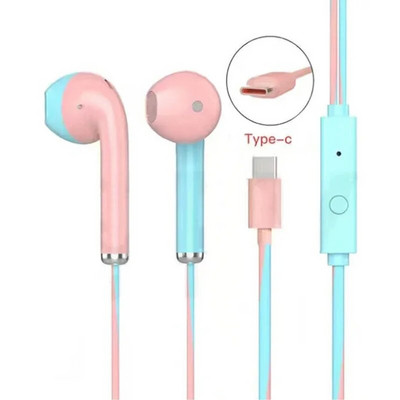 3,5 mm / C tipo į ausis įdedamos laidinės ausinės Sportinės ausinės žemų dažnių stereo muzikos ausinės su mikrofonu, skirtos mobiliajam telefonui, nešiojamam kompiuteriui