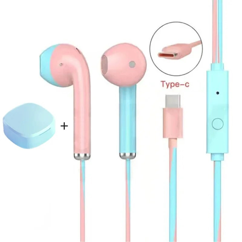 3,5 mm / C tipo į ausis įdedamos laidinės ausinės Sportinės ausinės žemų dažnių stereo muzikos ausinės su mikrofonu, skirtos mobiliajam telefonui, nešiojamam kompiuteriui