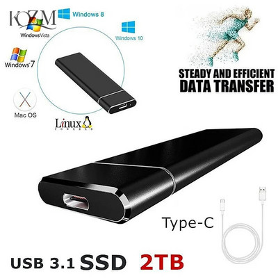 Μονάδα σκληρού δίσκου στερεάς κατάστασης 2 TB Φορητός εξωτερικός σκληρός δίσκος Εξωτερικός σκληρός δίσκος υψηλής ταχύτητας M.2 Δίσκος μαζικής αποθήκευσης διεπαφής USB 3.1