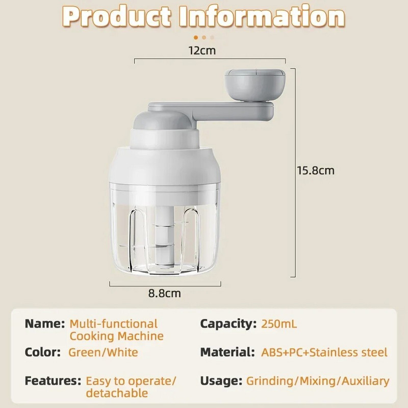 250 ml Tocator manual de carne Tocator de usturoi Rotire Presa de usturoi Concasor legume Ceapa Unelte Accesorii de bucatarie Gadgets
