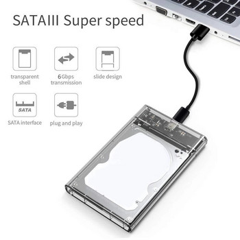2,5-инчов външен твърд диск SATA към USB 3.1 6Gbps 8TB SSD Кутия за твърд диск USB3.0 към Type-C Прозрачна кутия за твърд диск