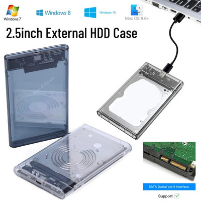 2.5inch External HDD Case SATA To USB 3.1 6Gbps 8TB SSD Hard Drive Enclosure USB3.0 To Type-C Transparent Hard Disk Box