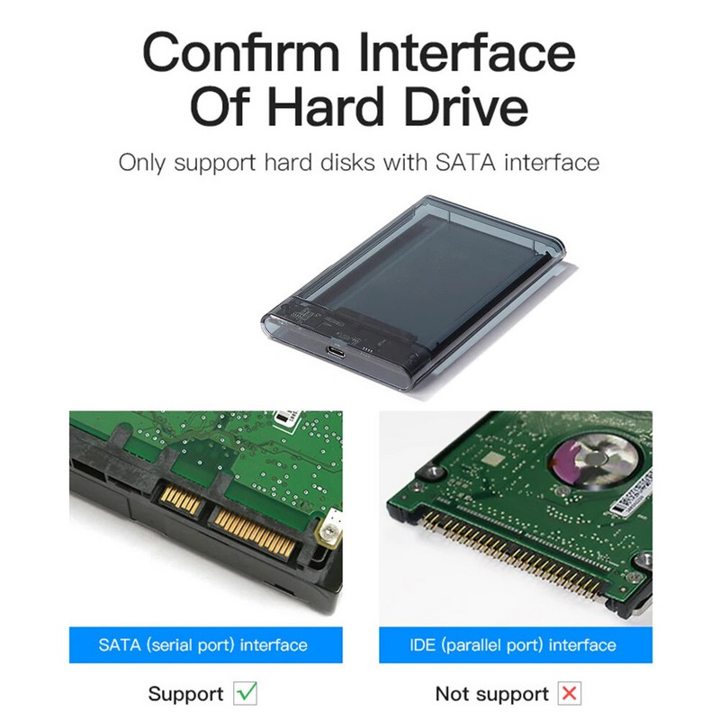 Carcasă HDD externă de 2,5 inchi SATA la USB 3.1 6 Gbps 8 TB SSD Hard disk Carcasă USB 3.0 la cutie transparentă pentru hard disk tip C