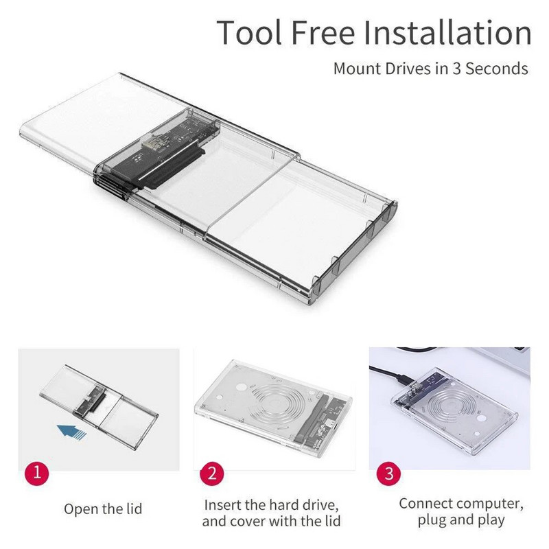 Carcasă HDD externă de 2,5 inchi SATA la USB 3.1 6 Gbps 8 TB SSD Hard disk Carcasă USB 3.0 la cutie transparentă pentru hard disk tip C