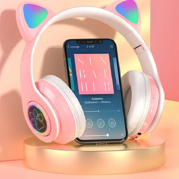 Безжични слушалки Cute Cat Ear Сгъваеми Bluetooth-съвместими слушалки за игри LED светлина Ниска латентност за смартфон/падложка/лаптоп