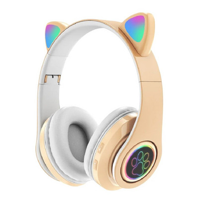 Mielos Cat Ear belaidės ausinės sulankstomos su „Bluetooth“ suderinamos žaidimų ausinės LED lemputė, maža delsa, skirta išmaniajam telefonui / planšetiniam kompiuteriui / nešiojamam kompiuteriui