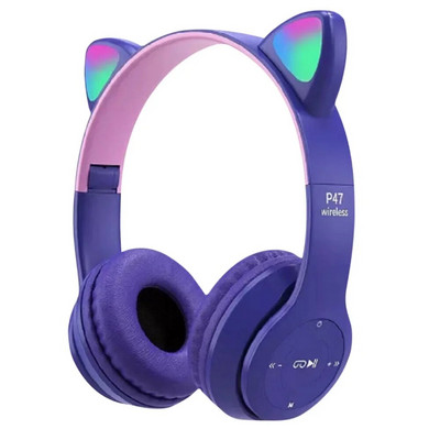 Mielos Cat Ear belaidės ausinės sulankstomos su „Bluetooth“ suderinamos žaidimų ausinės LED lemputė, maža delsa, skirta išmaniajam telefonui / planšetiniam kompiuteriui / nešiojamam kompiuteriui
