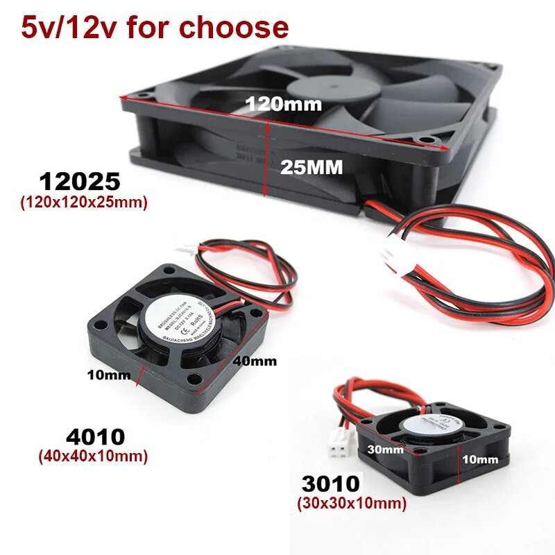 3010 4010 12025 Ventilator 5V 12V Ventilator DC bez četkica Uljni ventilator za hlađenje 30x10mm 40x10mm 120x120x25mm 2PIN Hladnjak kućišta računala