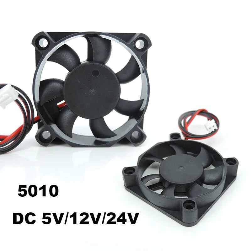 DC 5010 5V 12V 24V voltas 5cm Kompiuterio procesoriaus aušintuvo aušinimo ventiliatorius 50MM mažas išmetimo ventiliatorius 3D spausdintuvui 2 kontaktų 50x50x10mm movinis guolis