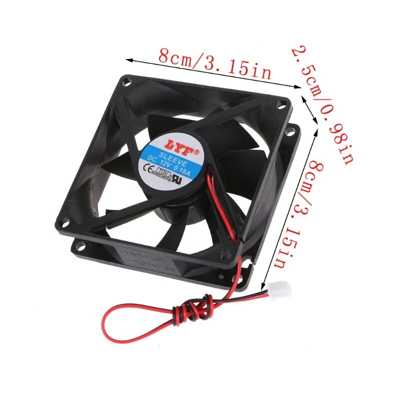 R91A 8025 for Dc 12V 2Pin Cooling Fan 80mm Silent CPU Fan for Dc Brushless with 20cm