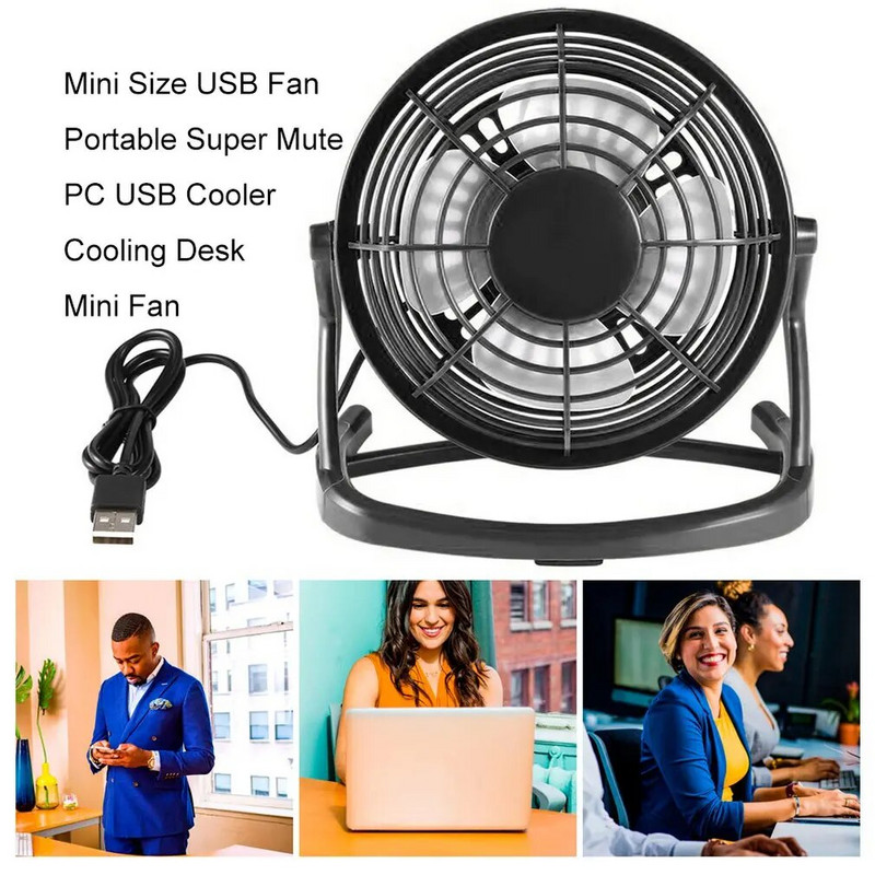 Mini Desk USB Fan Cooler Cooling Portable Black 4 Blades Fan Mute Cooler για φορητό υπολογιστή φορητού υπολογιστή DC 5V με καλώδιο USB