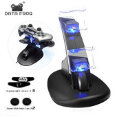 DATA FROG LED dvigubo USB įkrovimo doko įkroviklio valdiklio laikiklio stovas, skirtas Sony PS4 / PS4 Slim / PS4 Pro žaidimų pultui