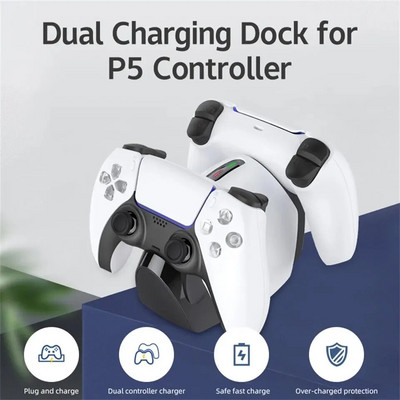 Контролер Зарядна станция за PlayStation 5 Двойно бързо зарядно LED индикатор Стойка за зареждане Докинг станция за PS5 Контролер