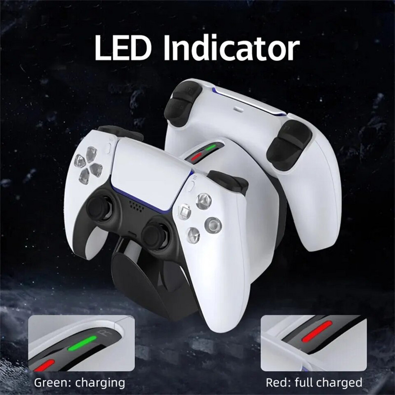 Kontrollera uzlādes stacija PlayStation 5 Dual Fast Charger LED indikatora uzlādes statīva dokstacija PS5 kontrolierim