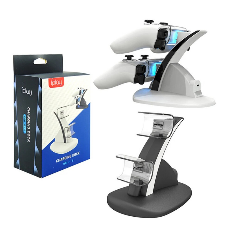 Controller wireless Gamepad Suport dublu încărcător pentru PS5 Dual Type-C Contact Stație de încărcare Leagăn pentru Sony Playstation 5