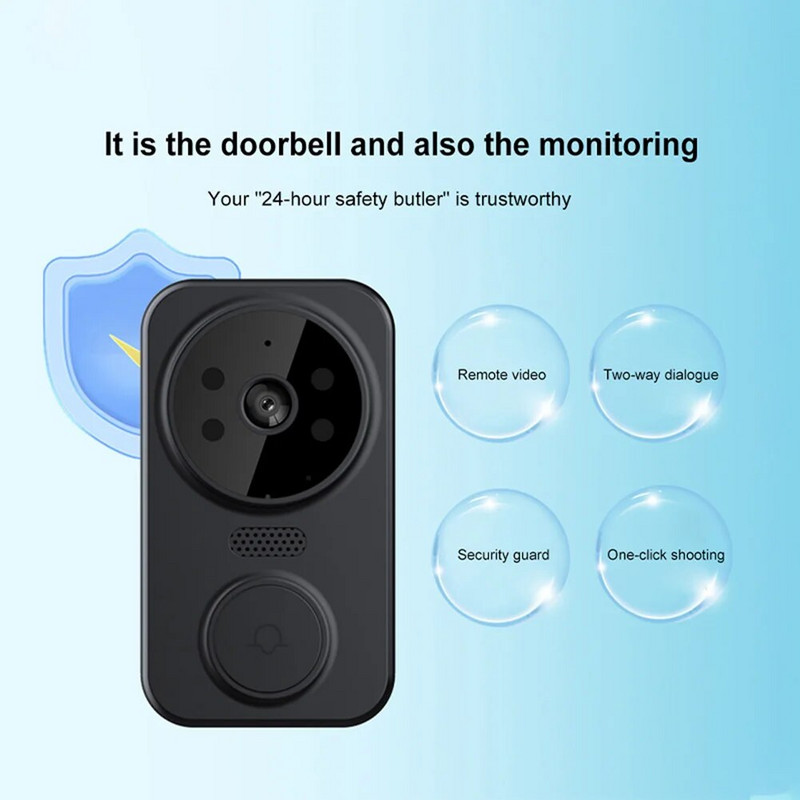 Baltas/juodas vaizdo durų skambutis su 20 skambėjimo melodijų Buitinė išmanioji belaidė kamera namų saugumui