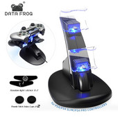 DATA FROG Dviejų USB prievadų įkroviklio stotis, skirta Sony Playstation PS4 valdiklio įkrovimo stovas, skirtas PS4 Pro / plonam belaidžiam žaidimų pultui