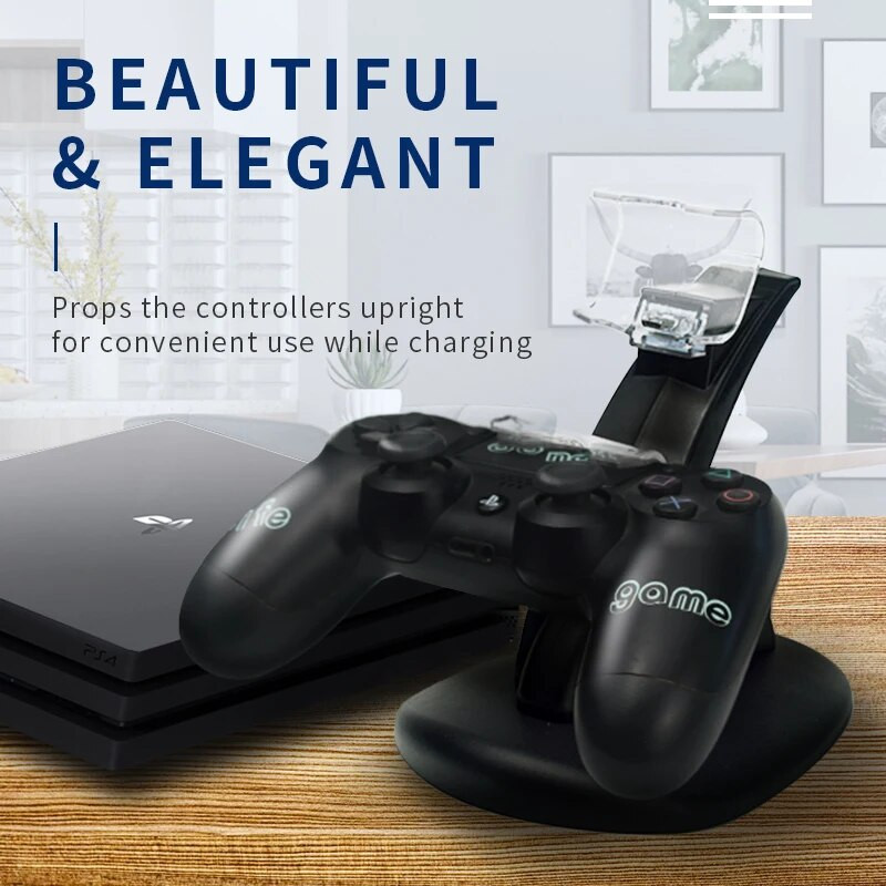 DATA FROG Dviejų USB prievadų įkroviklio stotis, skirta Sony Playstation PS4 valdiklio įkrovimo stovas, skirtas PS4 Pro / plonam belaidžiam žaidimų pultui