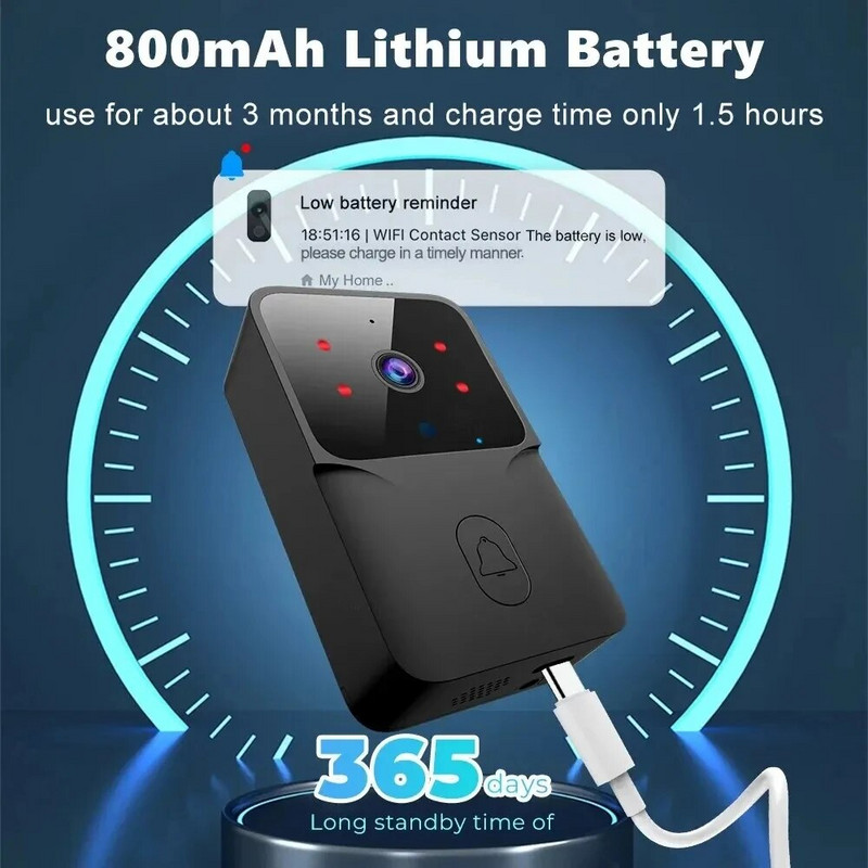 WiFi-video uksekell juhtmevaba HD-kaamera PIR-liikumistuvastus IR-alarm turvalisus nutikas koduuksekell WiFi sisetelefon kodu jaoks