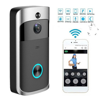 WiFi Doorbell Smart 720P HD видео в реално време двупосочен видео звънец с нощно виждане Водоустойчив безжичен звънец