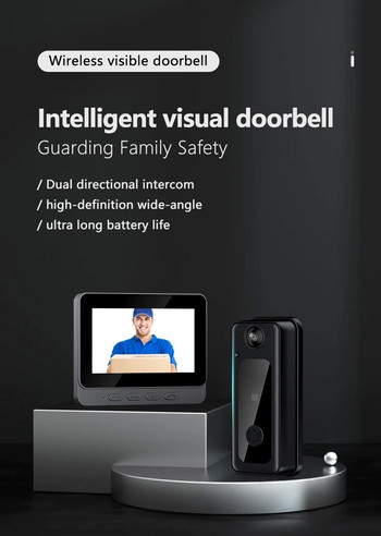 Ασύρματο Visual Doorbell IR Night Vision Wireless Door Bell HD 4,3 ιντσών IPS Screen Doorbell camera 2,4G for Home Office Apartment