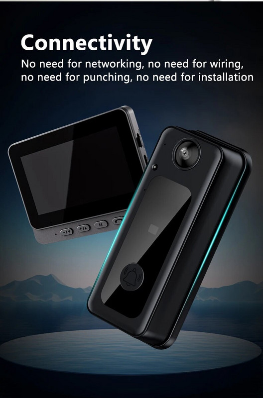 Belaidžio vaizdo skambučio IR naktinio matymo belaidžio durų skambučio HD 4,3 colio IPS ekrano durų skambučio kamera 2,4 G, skirta namų biuro butui
