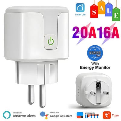 Tuya WiFi Smart Plug 16A/20A EU Smart Socket с функция за синхронизиране на захранването Гласов контрол чрез Alexa Google Home Yandex