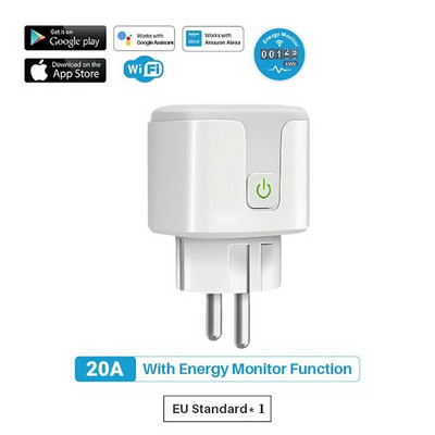 Tuya WiFi Smart Plug 16A/20A EU Smart Socket su maitinimo stebėjimo laiko funkcija Valdymas balsu per Alexa Google Home Yandex