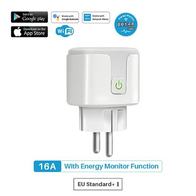 Tuya WiFi Smart Plug 16A/20A EU Smart Socket su maitinimo stebėjimo laiko funkcija Valdymas balsu per Alexa Google Home Yandex