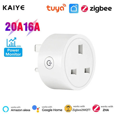 Zigbee Smart Socket Tuya Smart UK Kištukas 16A 20A Namų maitinimo lizdas Energijos monitorius Laiko nustatymo adapteris Balso valdymas Google Home Alexa