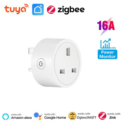 Zigbee Smart Socket Tuya Smart UK Kištukas 16A 20A Namų maitinimo lizdas Energijos monitorius Laiko nustatymo adapteris Balso valdymas Google Home Alexa